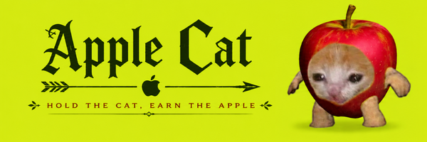 Apple Cat banner — hold the cat, earn the apple